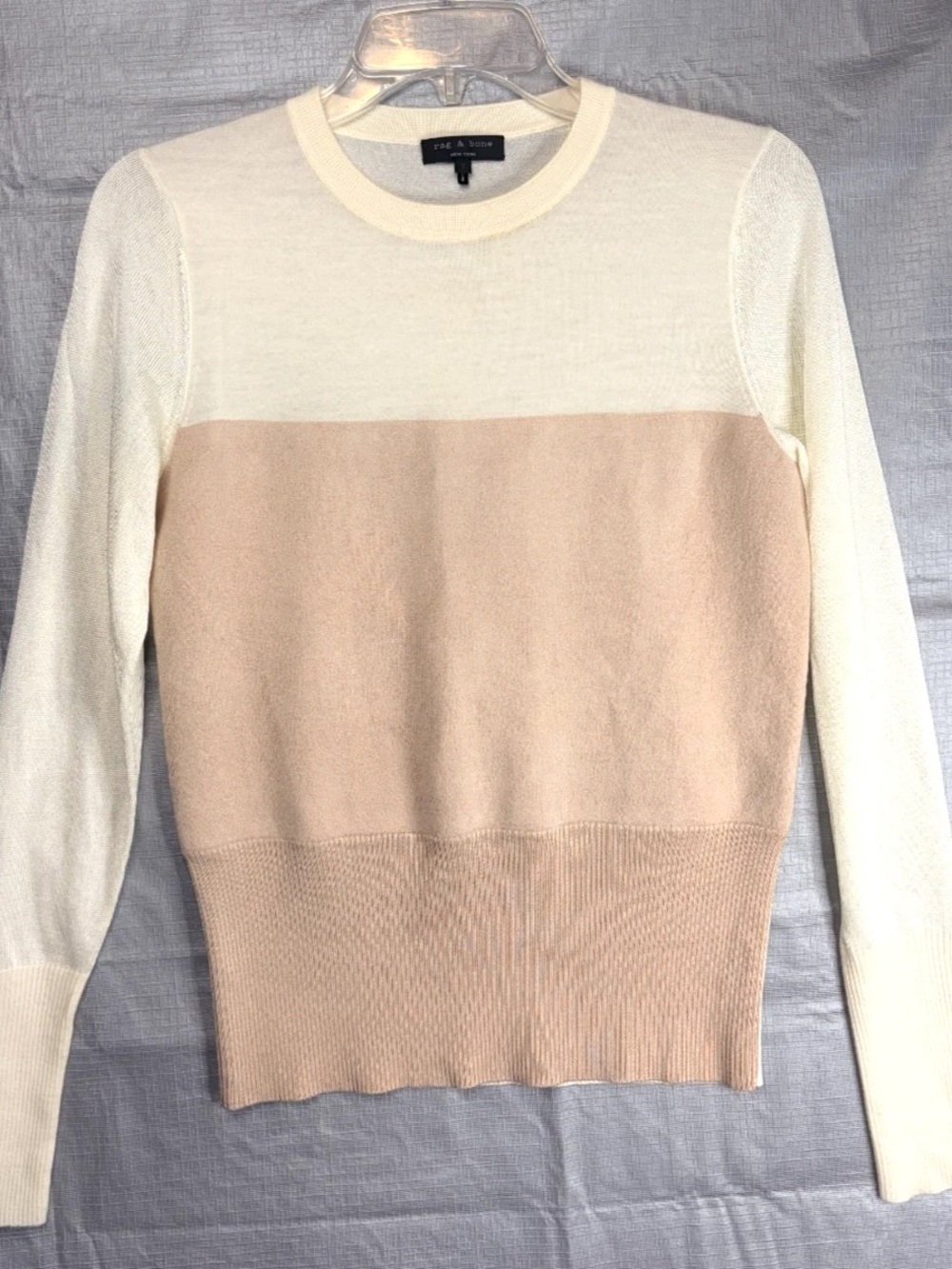 rag & bone Women's Ivory and Blush Colorblock Crewneck Sweater